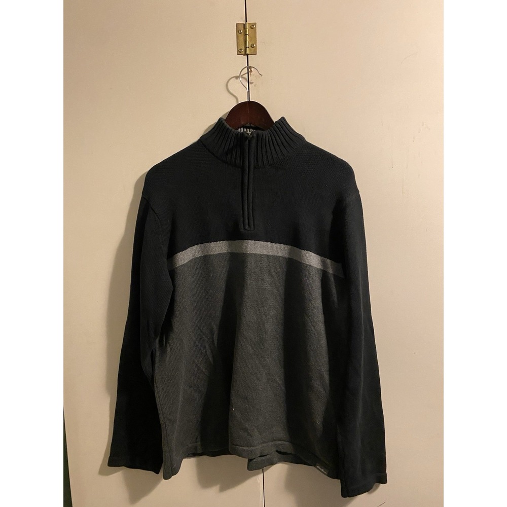 Eddie Bauer Pullover Knit Sweater 1/4 Zip Stripe 100% Cotton Mock Neck Men's L